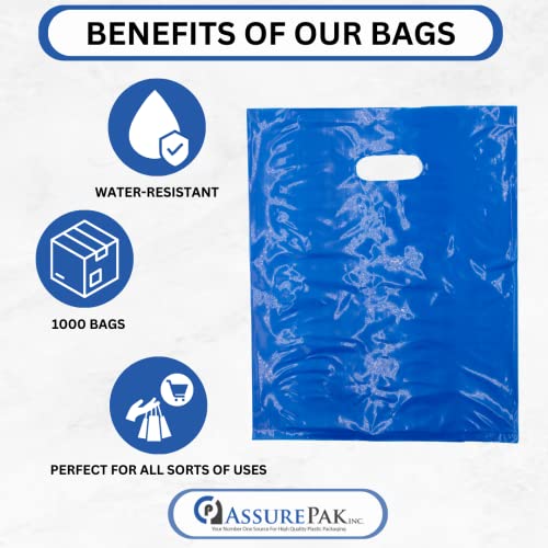 Amazon LDPE Die Cut Merchandies Bags - 12"x15" - 500 Bags - 1.5 mil - Blue - 1215DCBLUE - AssurePak