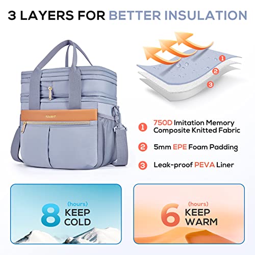 Amazon TOURIT Insulated Lunch Box Bag, Double Deck Leakproof Cooler Tote for Work Office Picnic, Expandable Lunch Container, Grey