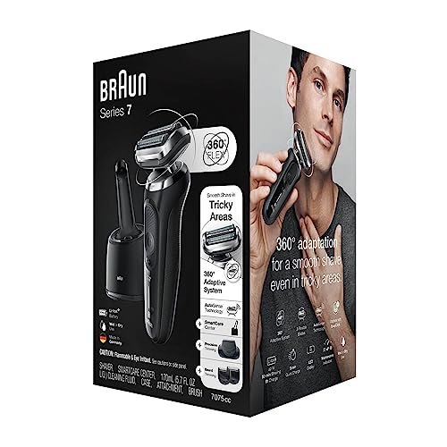 Braun Electric Razor for Men, Waterproof Foil Shaver, Series 7 7075cc, Wet & Dry Shave, With Beard Trimmer, Rechargeable, Clean & Charge SmartCare Center and Travel Case Included, Black"