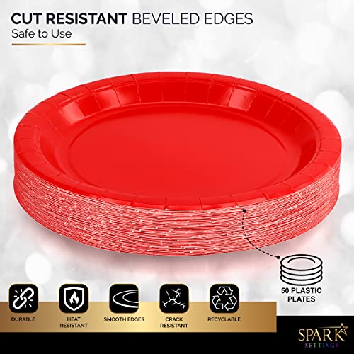 Amazon Paper Dinner Plates Red, 8 1/2 Inches Paper Plates Disposable, Strong and Sturdy Disposable Plates for Party, Dinner, Holiday, Picnic, or Travel Party Plates, Pack of 50