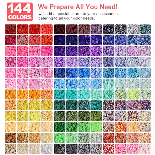 Amazon Redtwo 23000 Pcs Clay Beads Bracelet Making Kit 144 Colors 7 Boxes Flat Polymer Heishi Beads Set for Friendship Jewelry Making with Pendant Charms Crafts Gifts for Girls Ages 6-12 Kids Adults