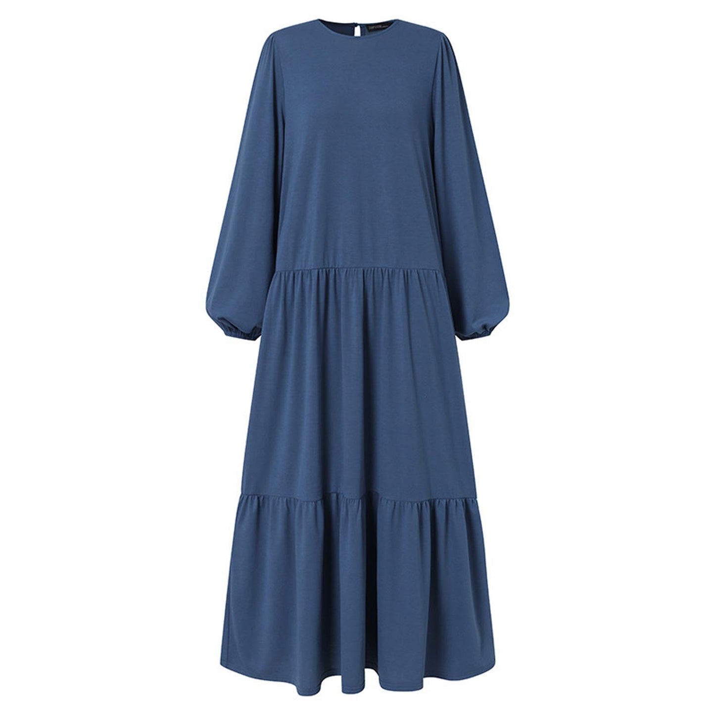 Walmart Ersazi Modest Dresses for Women Women's Plus Size Casual Dress High Collar Solid Color Long Sleeve Winter Fall Basic Casual Maxi Long Dress Daily Vacation Dress In Clearance Blue S