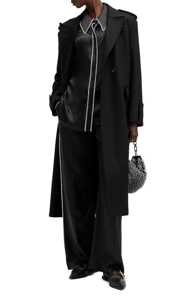 AllSaints Charli Whipstitch Oversize Satin Button-Up Shirt