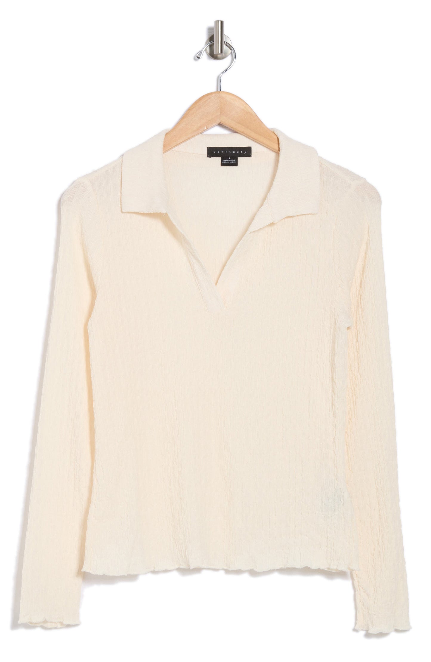 Sanctuary Textured Long Sleeve Polo, Main, color, Dusk White