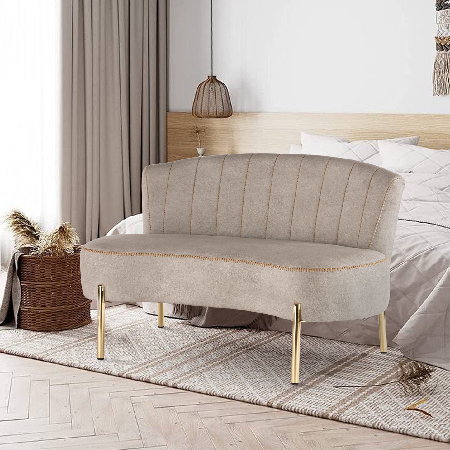 Walmart Andeworld Upholstered Small Sofa Couch Modern Loveseat Accent Ottoman Bench Bed Bench Entryway Bench with Backrest for Living Room Bedroom Beige