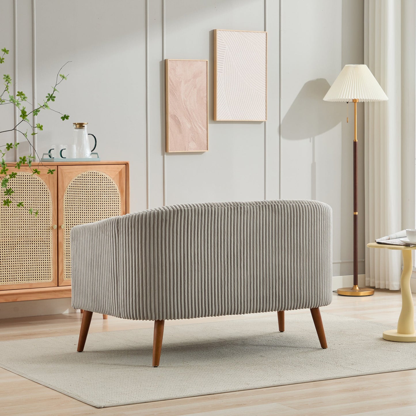 Walmart Sofas for Two 50.78" Modern Loveseat Couch Sofa, Corduroy Fabric Upholstered 2-Seat Sofa, Loveseat with Wooden Walnut Legs for Small Space Office Studio Apartment Bedroom,Gray,Small Couches