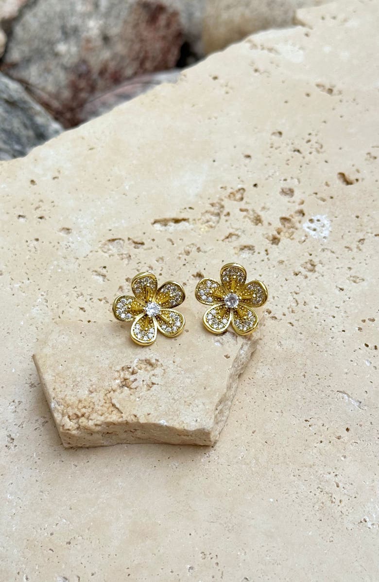 Adornia 14K Gold Plated Cubic Zirconia Flower Stud Earrings