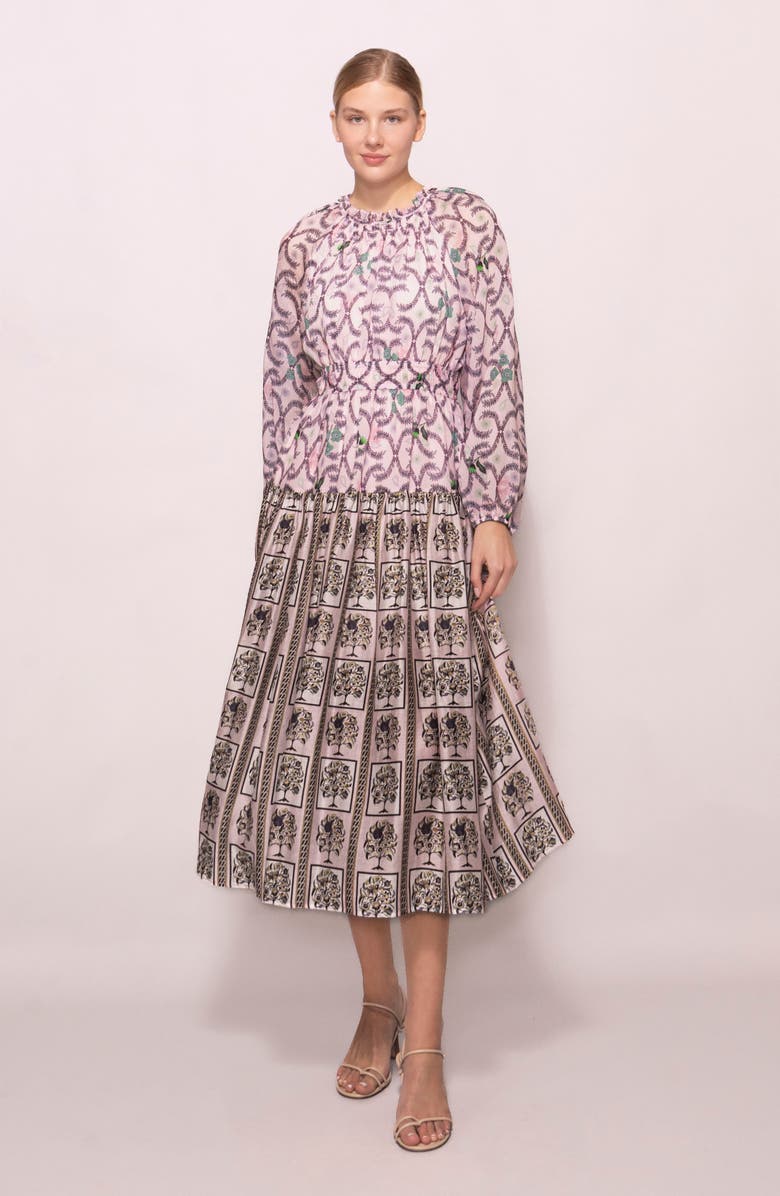 MELLODAY Printed Shirred Midi Dress