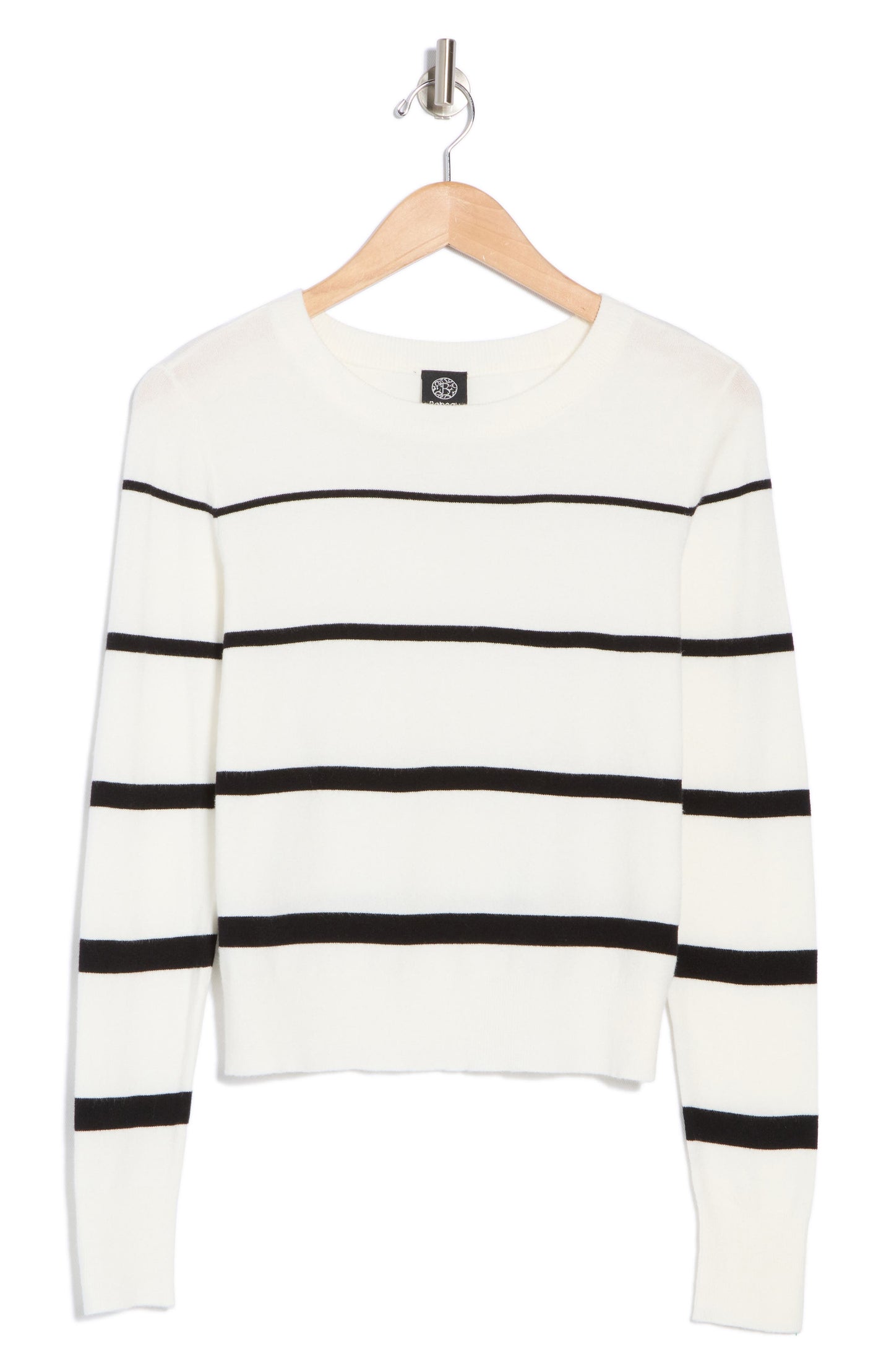 Bobeau Stripe Crop Sweater, Alternate, color, Ivory/ Black