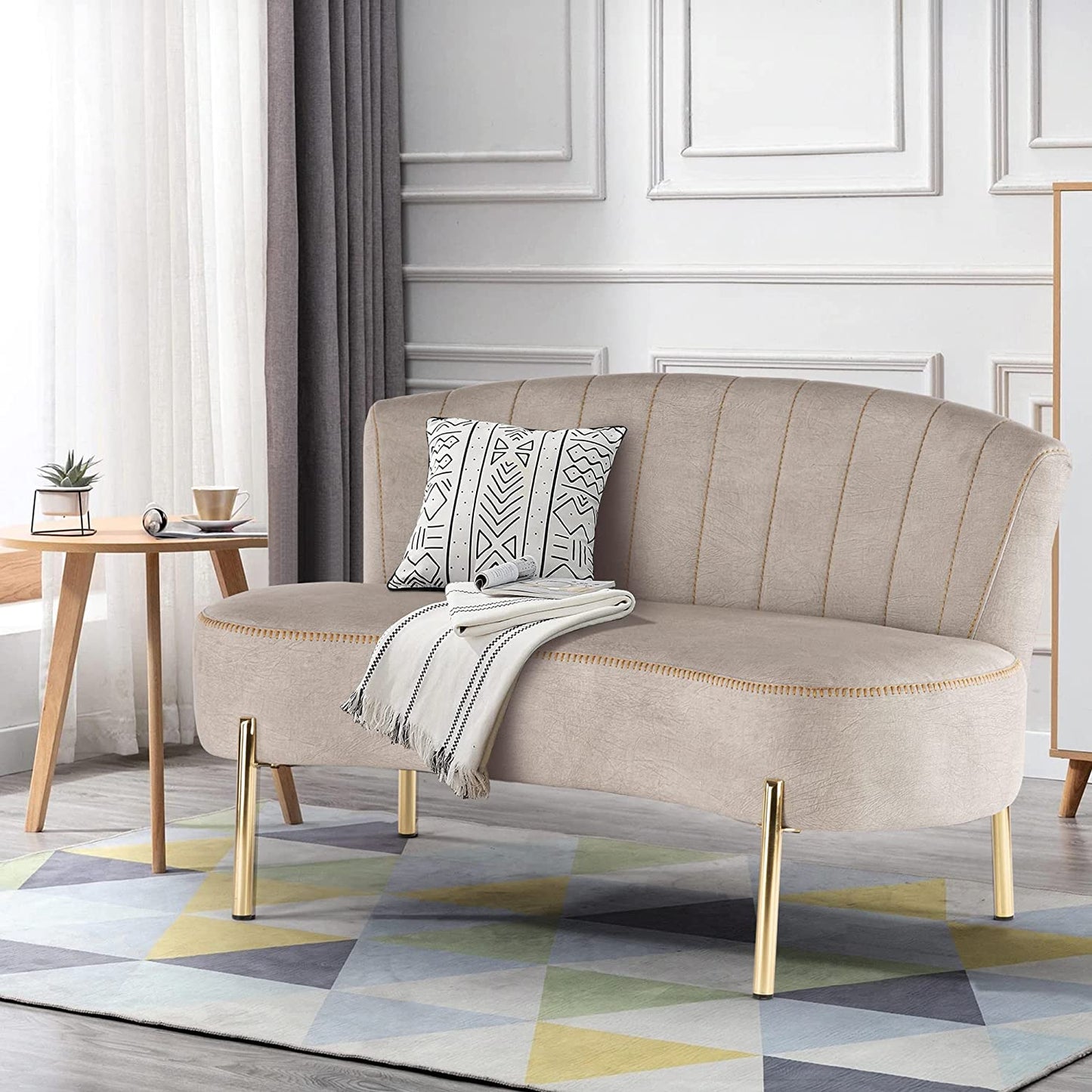 Walmart Andeworld Upholstered Small Sofa Couch Modern Loveseat Accent Ottoman Bench Bed Bench Entryway Bench with Backrest for Living Room Bedroom Beige