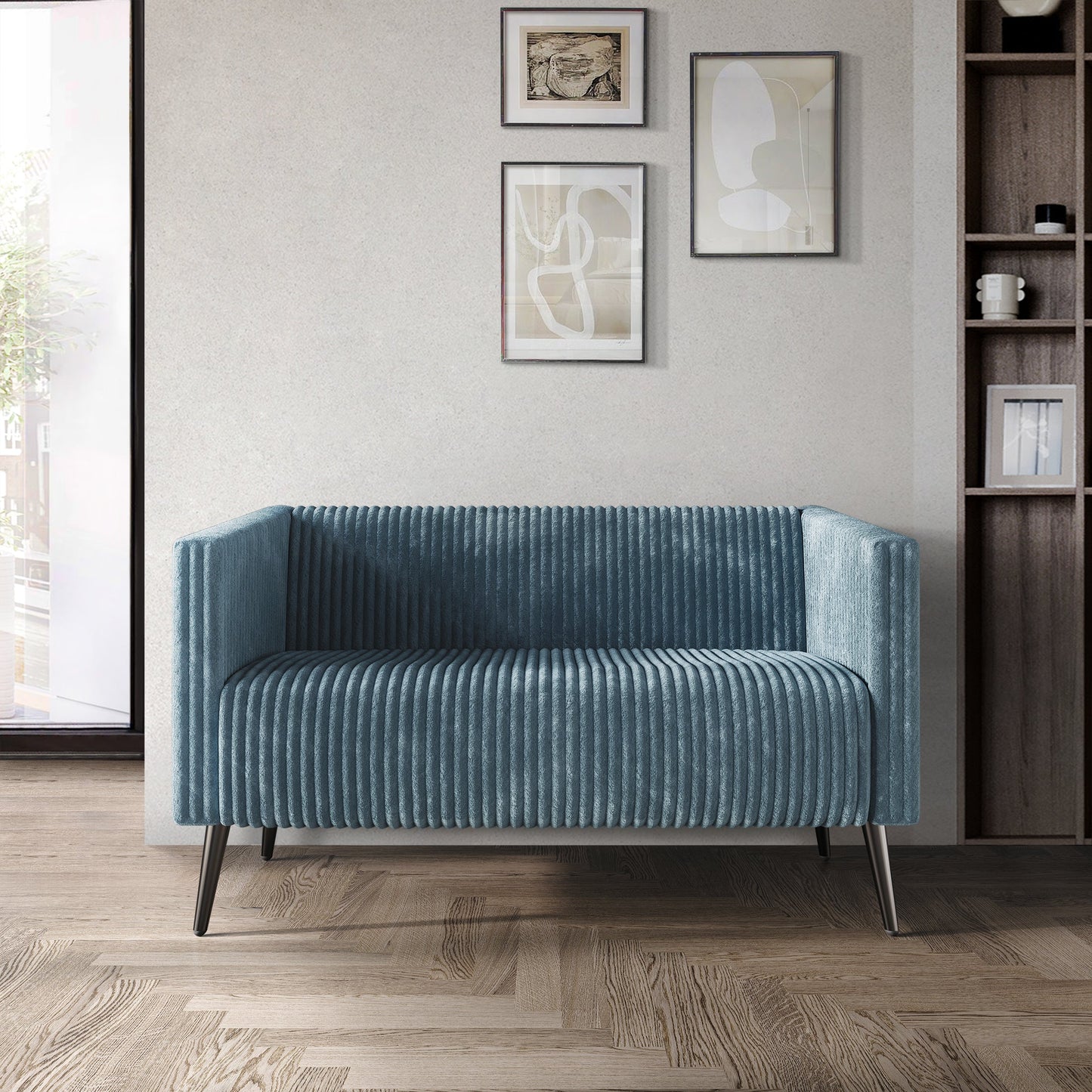 Walmart Castle Place Luxurious Corduroy Velvet Upholstered Loveseat, Light Blue