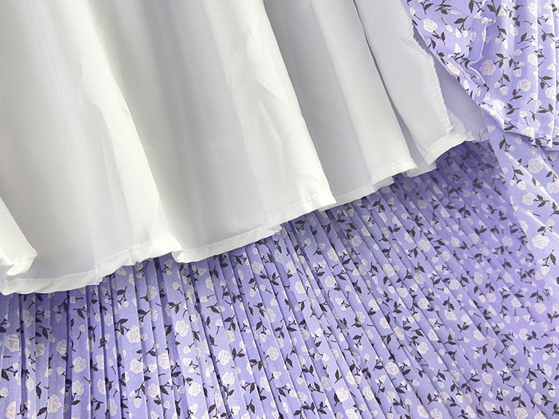 Large version of floral skirt in spring and summer of 2023 New large A-line skirt Women's temperament long pleated skir