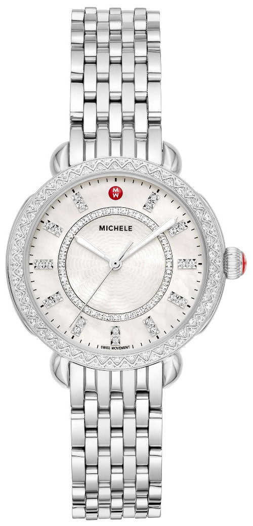 Walmart Michele Sidney Classic Stainless Steel Mother-of-Pearl Dial Diamonds Womens Watch MWW30B000001