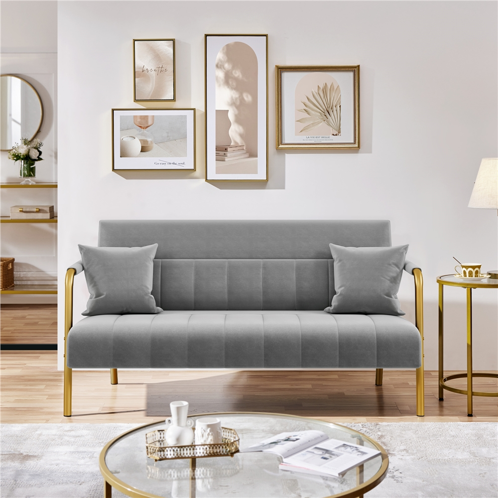 Walmart Renwick 56.5'' W Modern Upholstered Sofa Couch with 2 Pillows, Light Gray