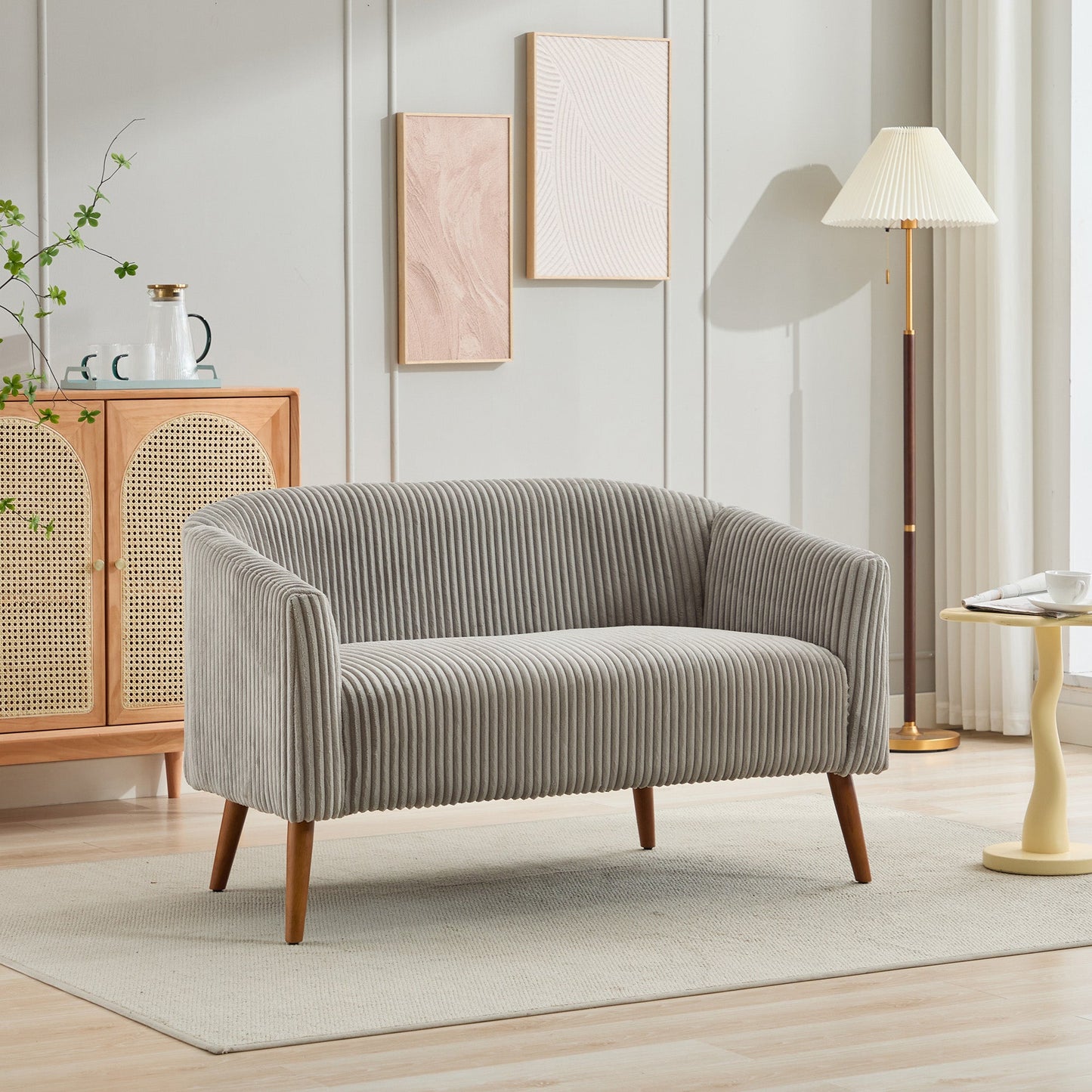 Walmart Sofas for Two 50.78" Modern Loveseat Couch Sofa, Corduroy Fabric Upholstered 2-Seat Sofa, Loveseat with Wooden Walnut Legs for Small Space Office Studio Apartment Bedroom,Gray,Small Couches
