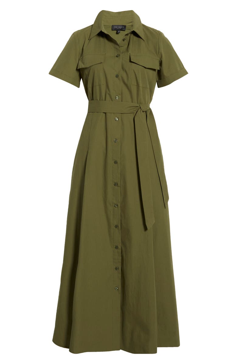 Ted Baker Box Pleat Tie Belt Cotton Maxi Shirtdress