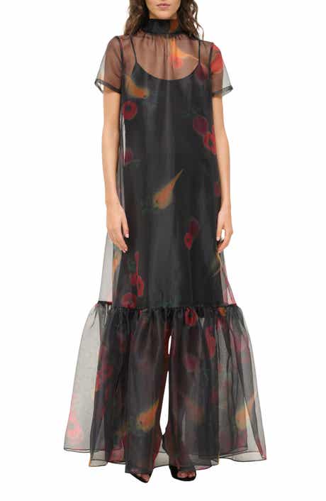 Flutter Sleeve Pleated Midi Dress
