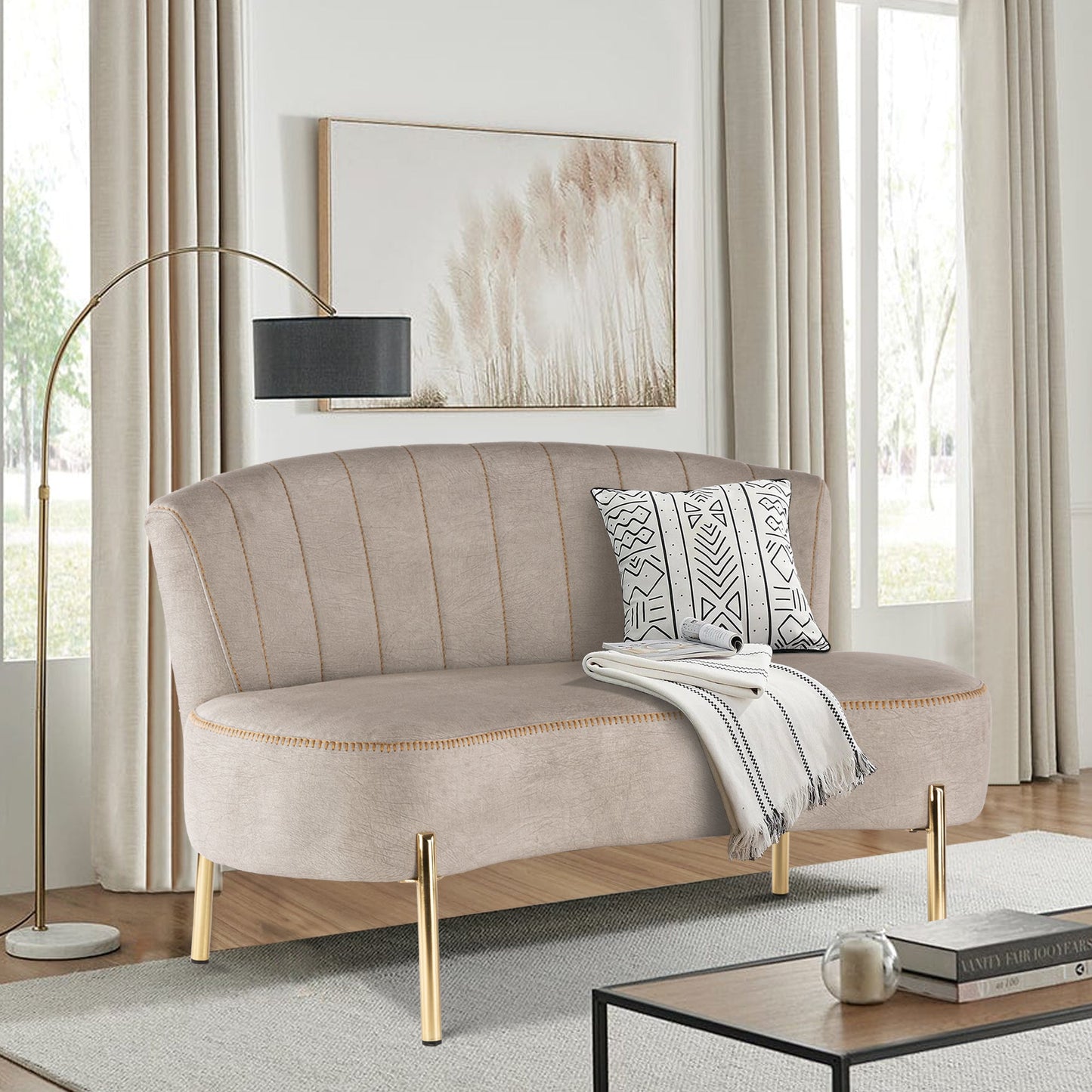 Walmart Andeworld Upholstered Small Sofa Couch Modern Loveseat Accent Ottoman Bench Bed Bench Entryway Bench with Backrest for Living Room Bedroom Beige