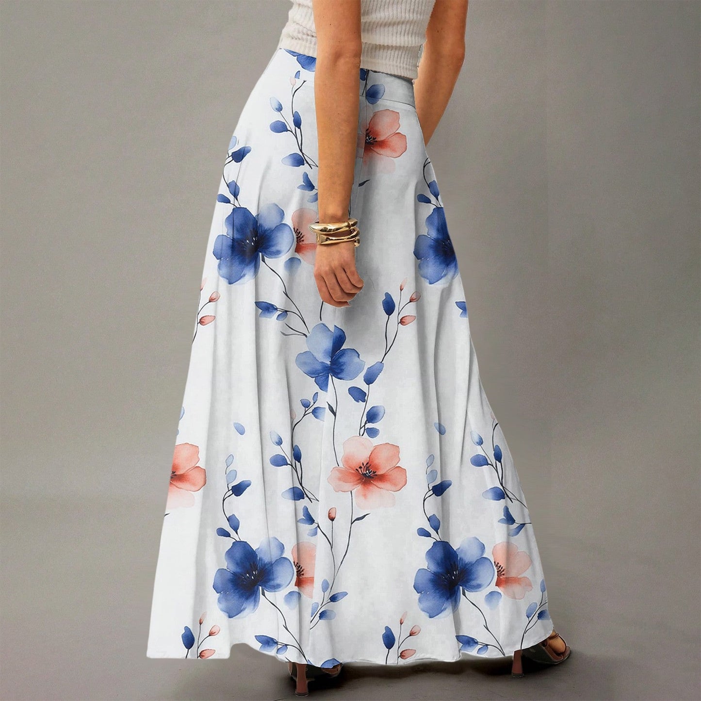 Walmart WULMLEO Long Skirts for Women Trendy Boho High Waisted Maxi Skirts with Pockets Floral Flowy Beach Vacation A Line Skirt White L