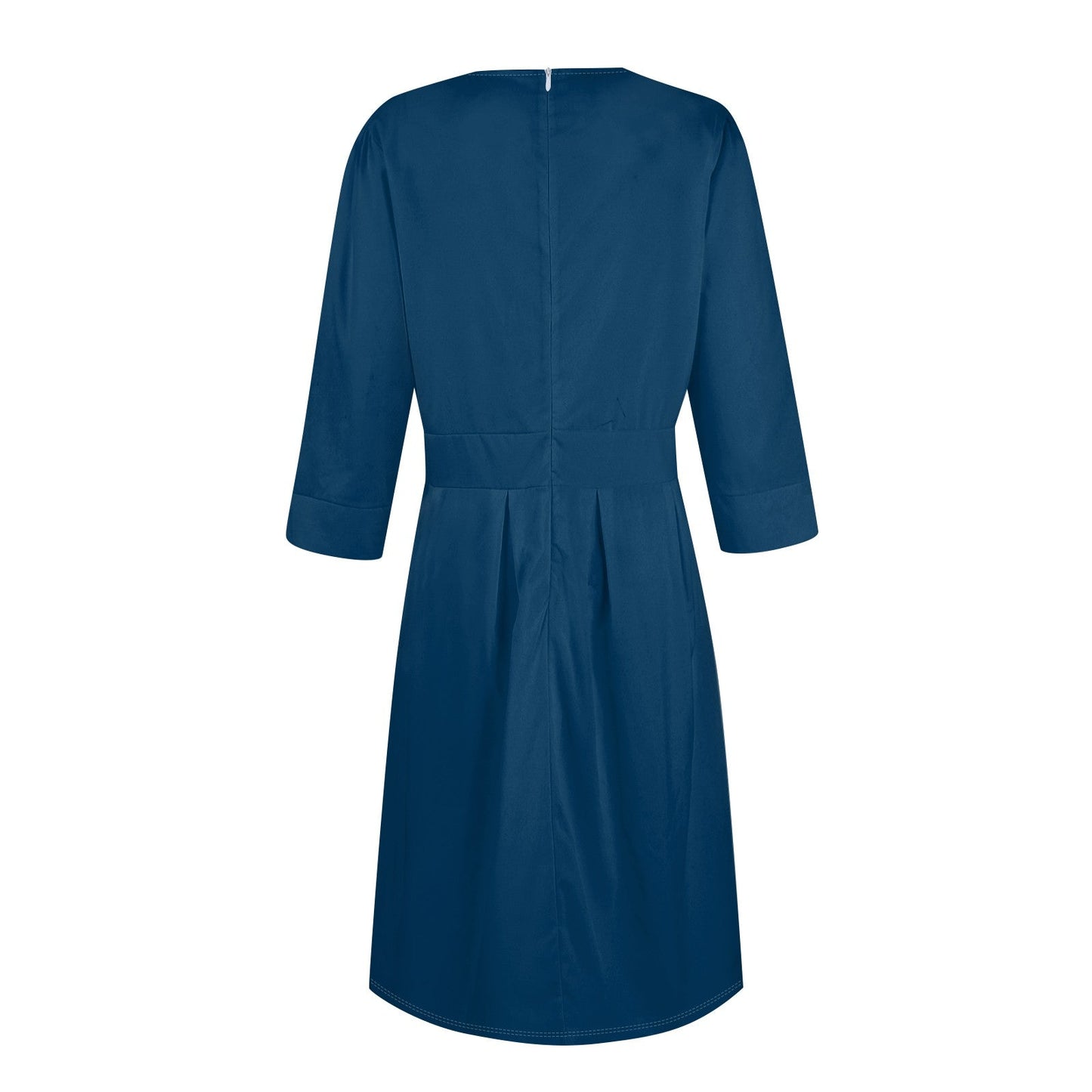 Walmart LISTHA Vintage Midi Dresses for Women Modest 3/4 Sleeve Crew Neck Wrap Dress A Line Pleated Wedding Guest Dress with Pockets Dark Blue XL