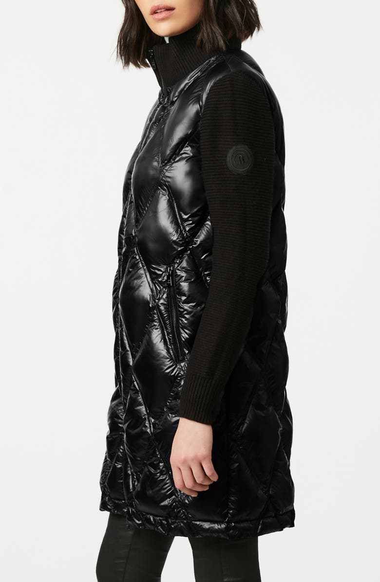 Bernardo Knit Sleeve Diamond Quilt Puffer Coat