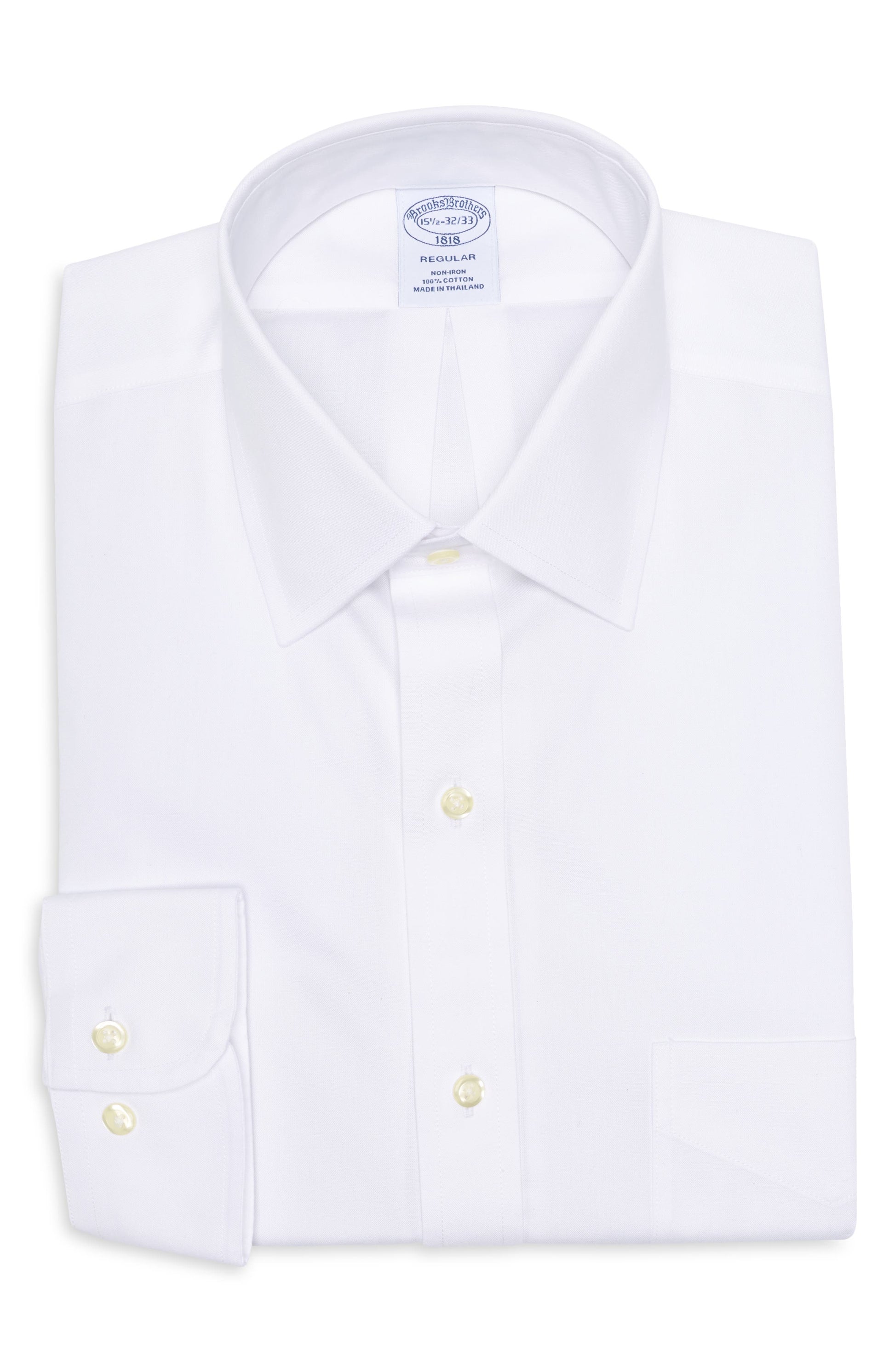 Brooks Brothers Non-Iron Long Sleeve Regular Fit Dress Shirt, Main, color, Solid White