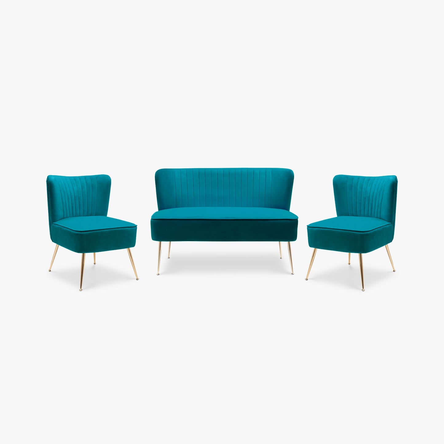 Walmart WestinTrends Mid Century Modern Tufted Velvet Loveseat Sofa and 22" Accent Chair 3-Piece Set, Teal