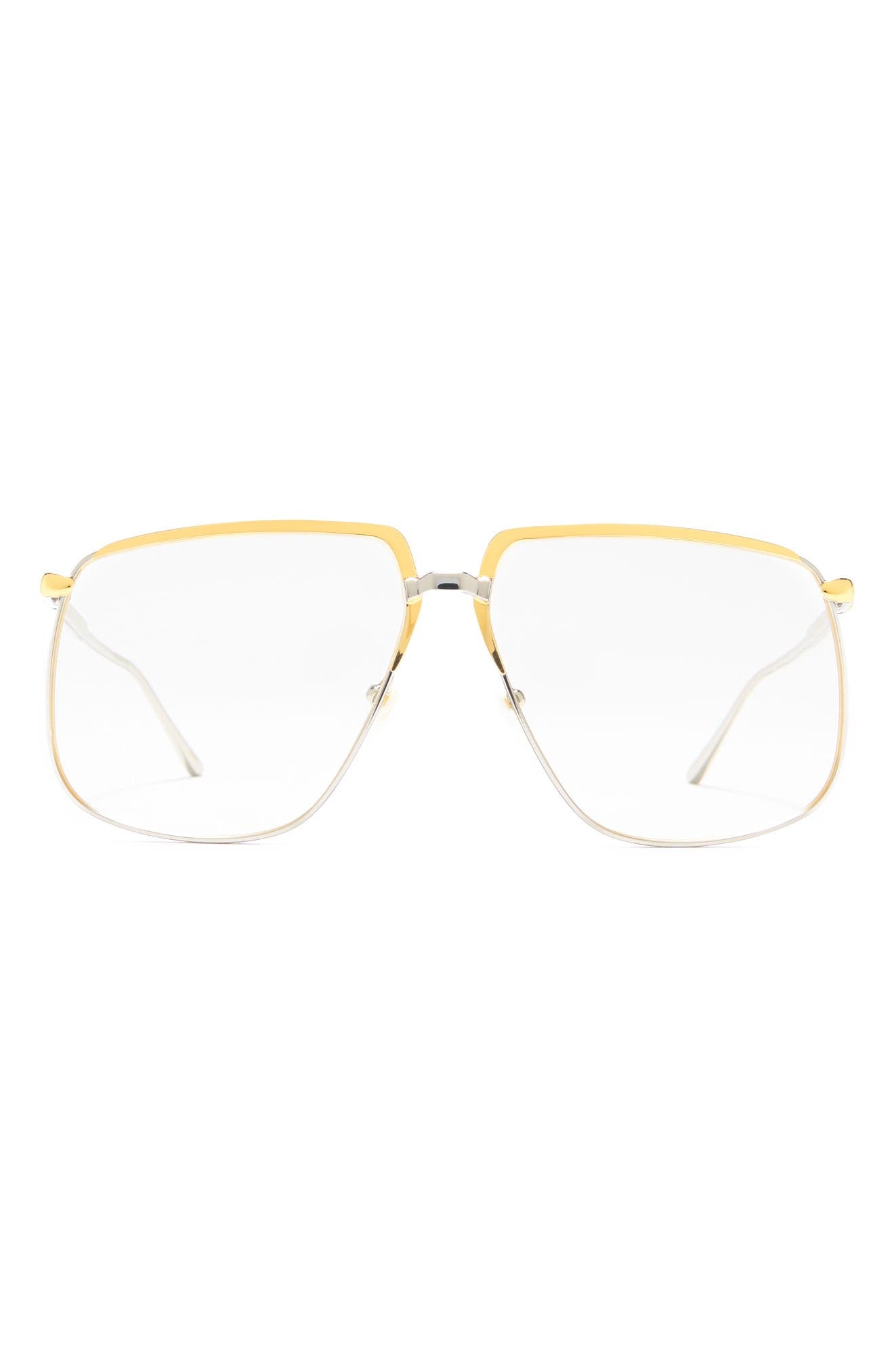 Gucci 63mm Square Sunglasses, Main, color, GOLD SILVER
