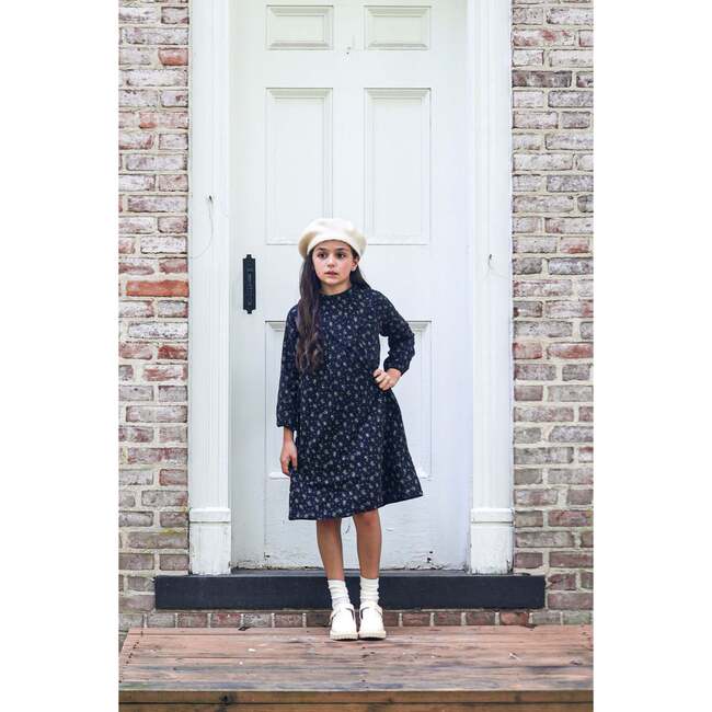 Vintage Victorian Long Sleeve Ruffle Cuff Comfort Fit Short Dress, Navy