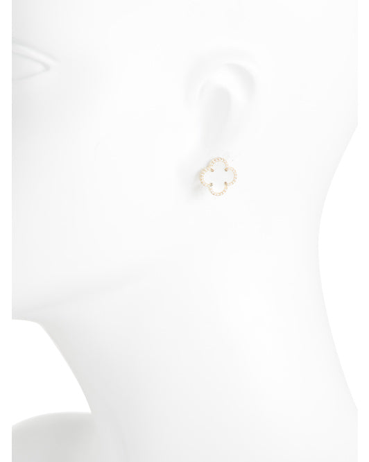 RACHEL ZOE Gold Plated Sterling Silver Mother Of Pearl Clover Earrings