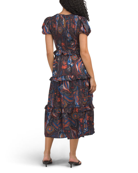 US TOGETHER Floral Maxi Dress With Smocked Bodice