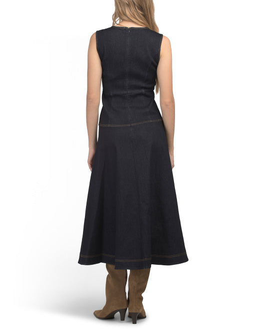 ZOE & CLAIRE Sleeveless Denim Maxi Dress