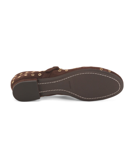 BERNARDO Made In Brazil Suede Borden Gromet Ballerina Flats