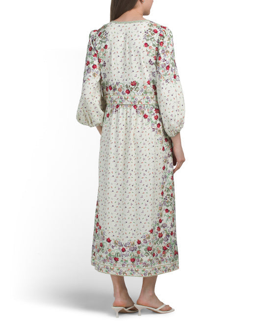 MAX STUDIO Linen Blend Puff Sleeve V-neck Maxi Dress