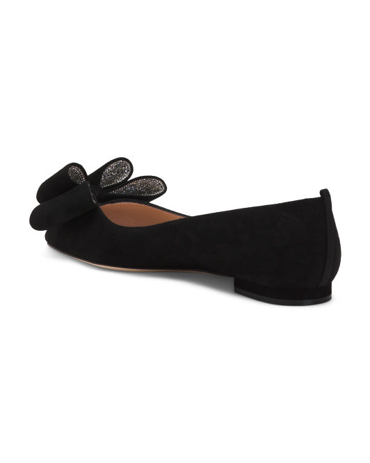 SJP BY SARAH JESSICA PARKER Made In Italy Suede Russell Embellished Bow Flats