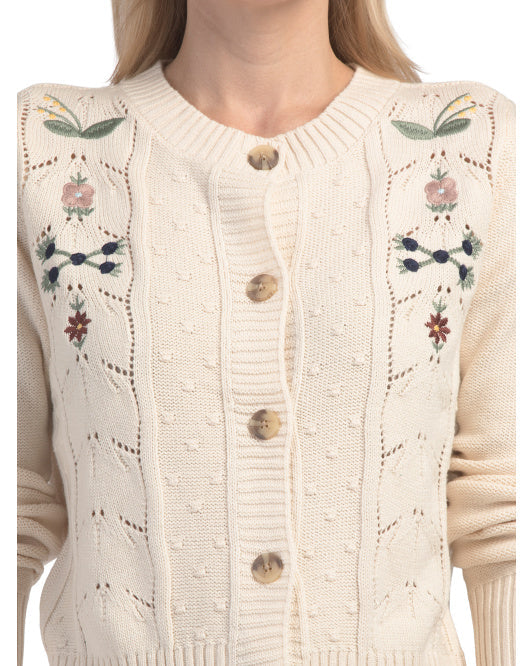 LUCKY BRAND Long Sleeve Embroidered Cardigan