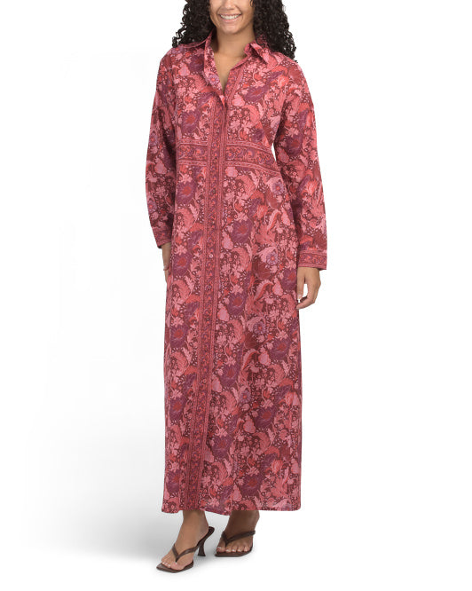 BINDU Border Print Maxi Shirt Dress