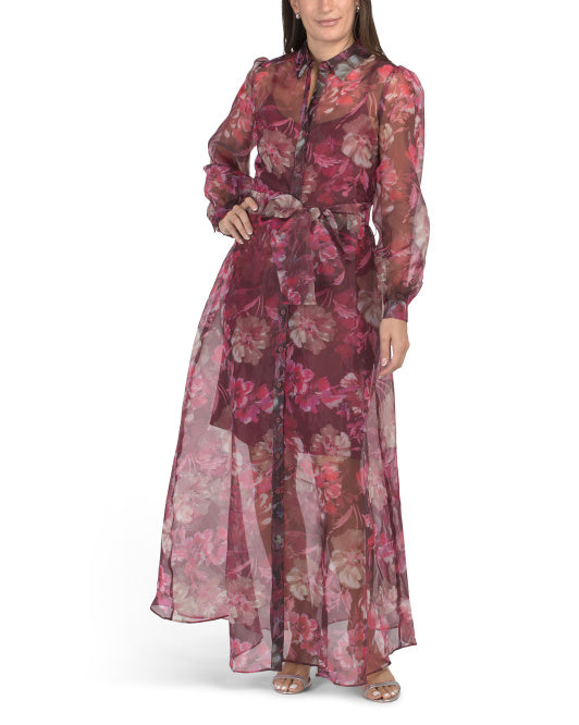 JULIA JORDAN Long Sleeve Organza Maxi Shirt Dress