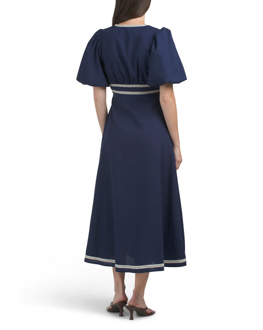 WHITE CLOSET Linen Blend Lace Trim Maxi Dress