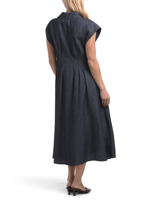 TOMMY HILFIGER Denim Cinched Waist Midi Dress