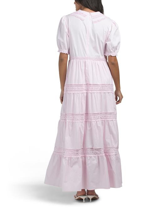 SOLITAIRE Short Sleeve Lace Collar Tiered Maxi Dress