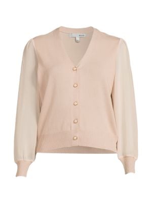 Wdny
Puff Sleeve Faux Pearl Cardigan