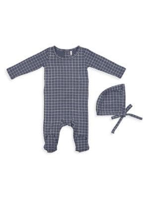 Pouf
Baby's Grid-Print Footie & Bonnet Set