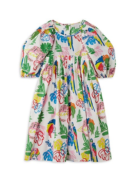 Little Girl's & Girl's Jungle Print Puff Sleeves Dress
