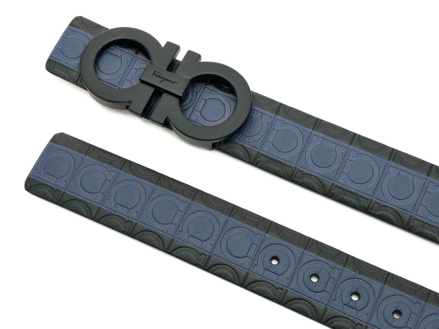 Salvatore Ferragamo Stripe Logo Embossed Men's Leather Belt