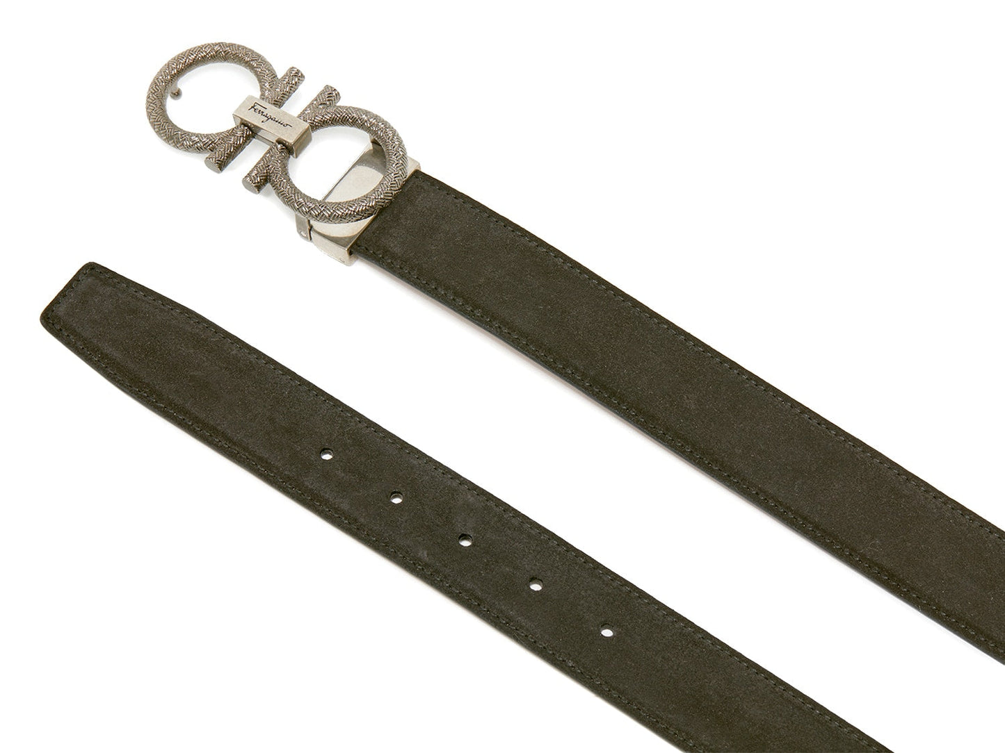 Salvatore Ferragamo Textured Logo Men's Suede Belt