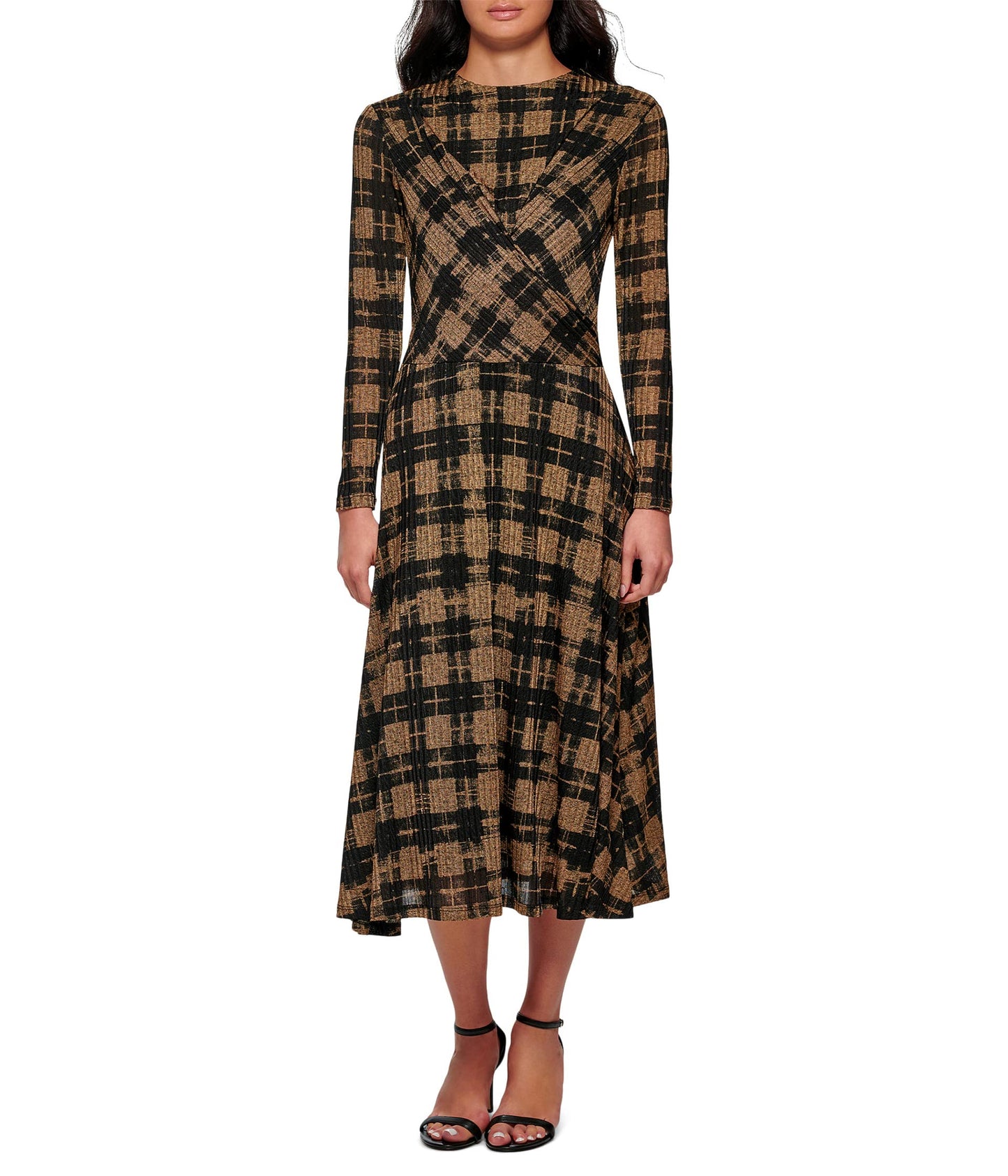 Calvin Klein Printed Long Sleeve Crisscross Dress