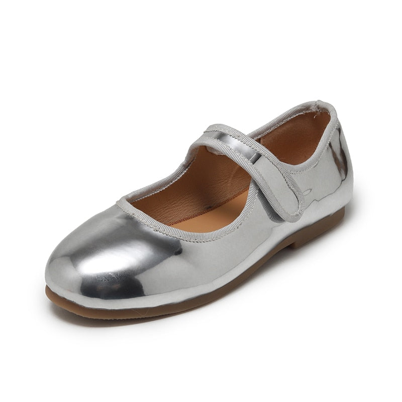 Girls Causal Shoe Spring Summer Kids Mary Jane Shoes For Girls New, Brand Design Mirror-Silver Tan Size 21-33