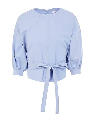 8 by YOOX Blouse COTTON PUFF-SLEEVE WRAP BELTED TOP
Sky blue 100% Cotton