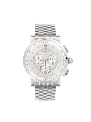 Michele 42MM Stainless Steel & Diamond Chronograph Bracelet Watch